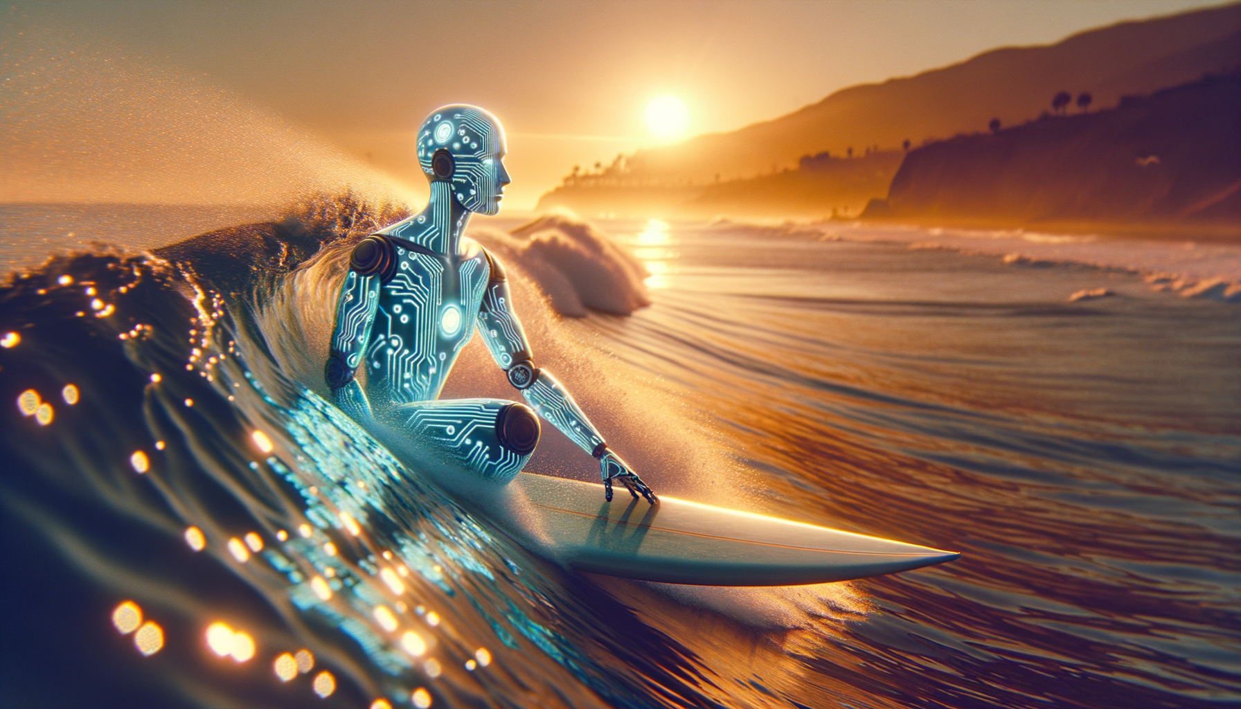 Surfing at sunset